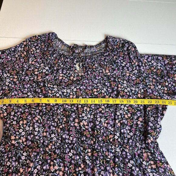 Terra Sky Womens Dress Black Floral Midi Pockets LS Peasant Whimsigoth Boho 2X - Picture 10 of 11
